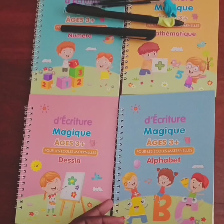 4 cahiers d'écritures magiques, à encre effaçable